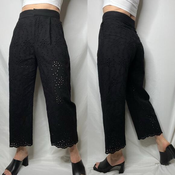 Zara Pants - SOLD Zara eyelet lace high rise waist trouser pants cropped ankle trousers black